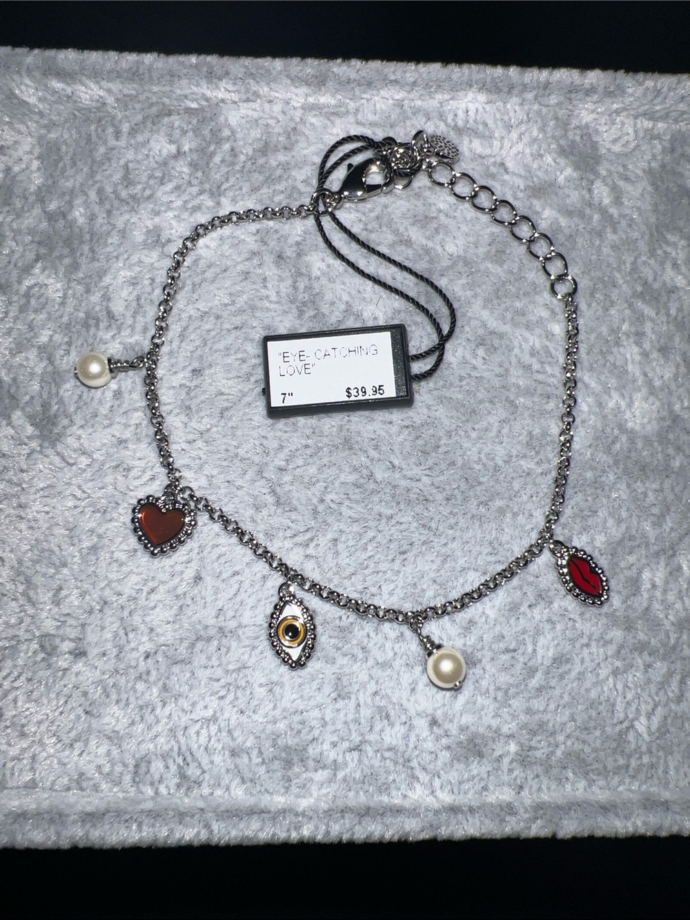 Eye-Catching Love Silver Charm Bracelet with Red Heart & Pearl
